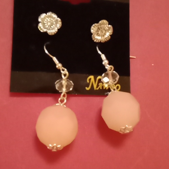 New 2 pair of pink & silver earrings - Picture 1 of 4